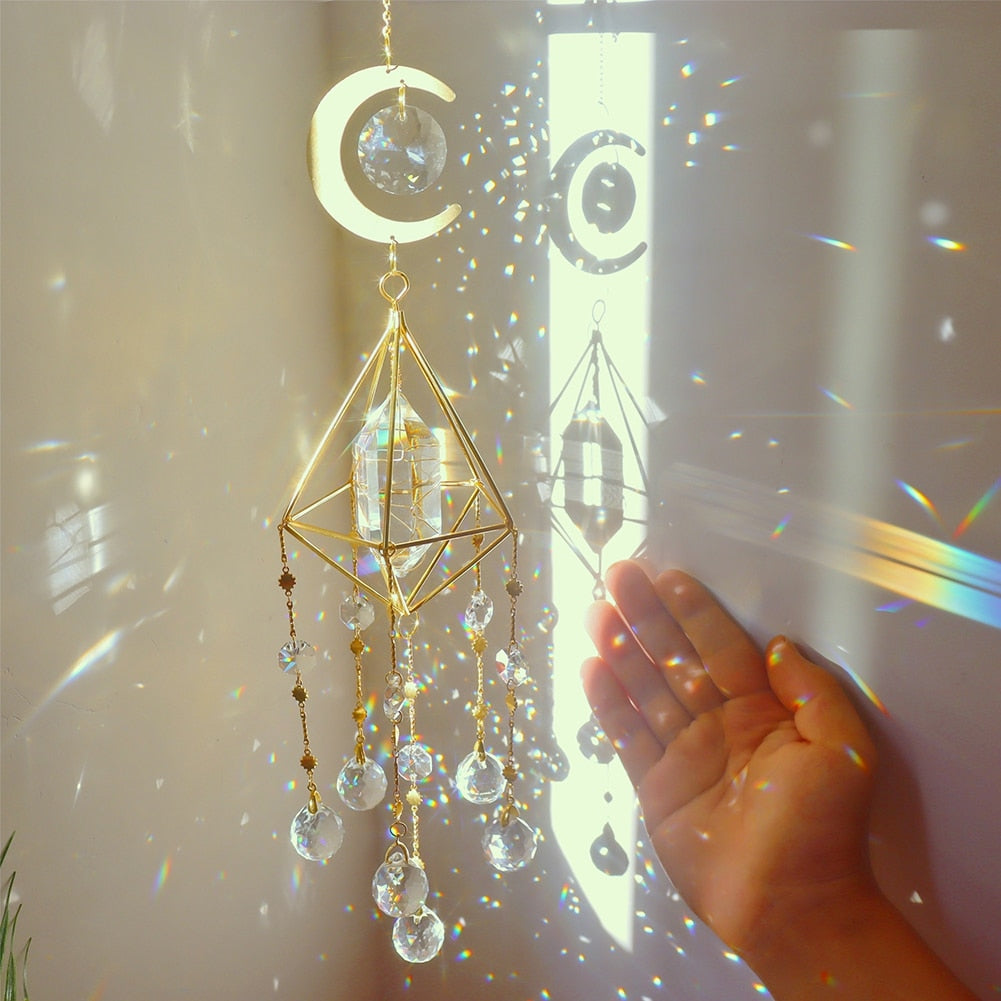 Crystal Windchimes Star, Moon Pendant, Hexagon Prisms, Sun Light Catcher, Wind Chime