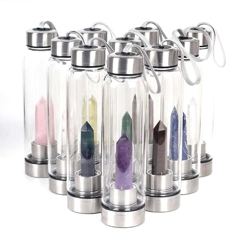 Quartz Healing Energy Stone Glass Drinking Bottles Gift
