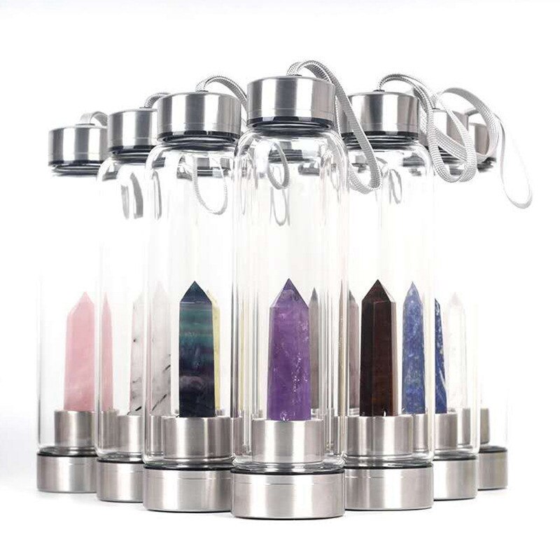 Quartz Healing Energy Stone Glass Drinking Bottles Gift
