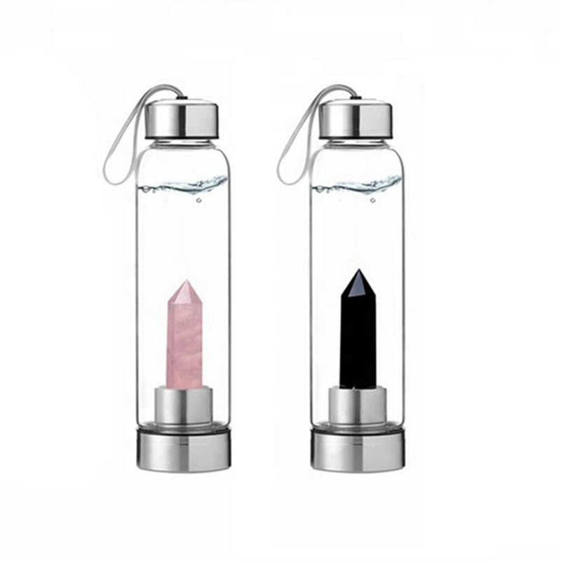 Quartz Healing Energy Stone Glass Drinking Bottles Gift