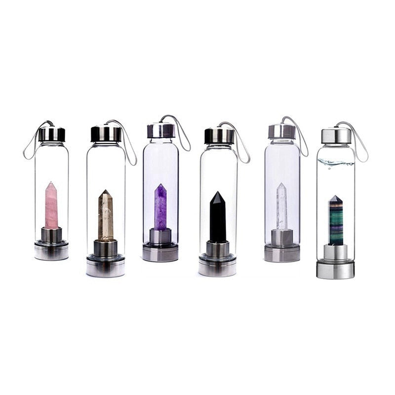 Quartz Healing Energy Stone Glass Drinking Bottles Gift