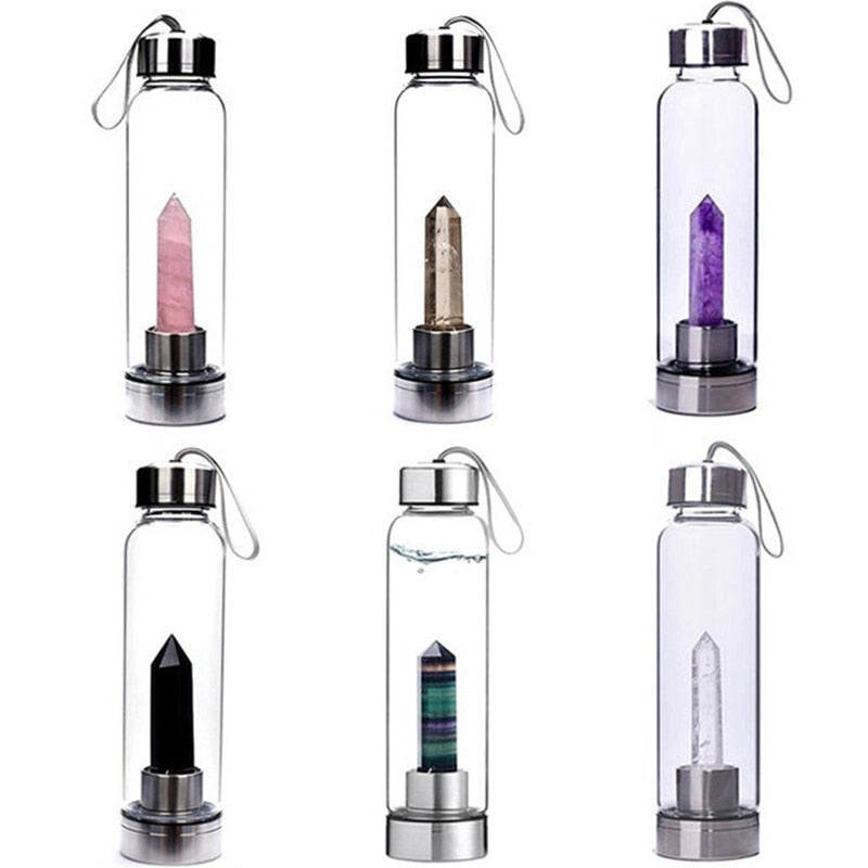 Quartz Healing Energy Stone Glass Drinking Bottles Gift