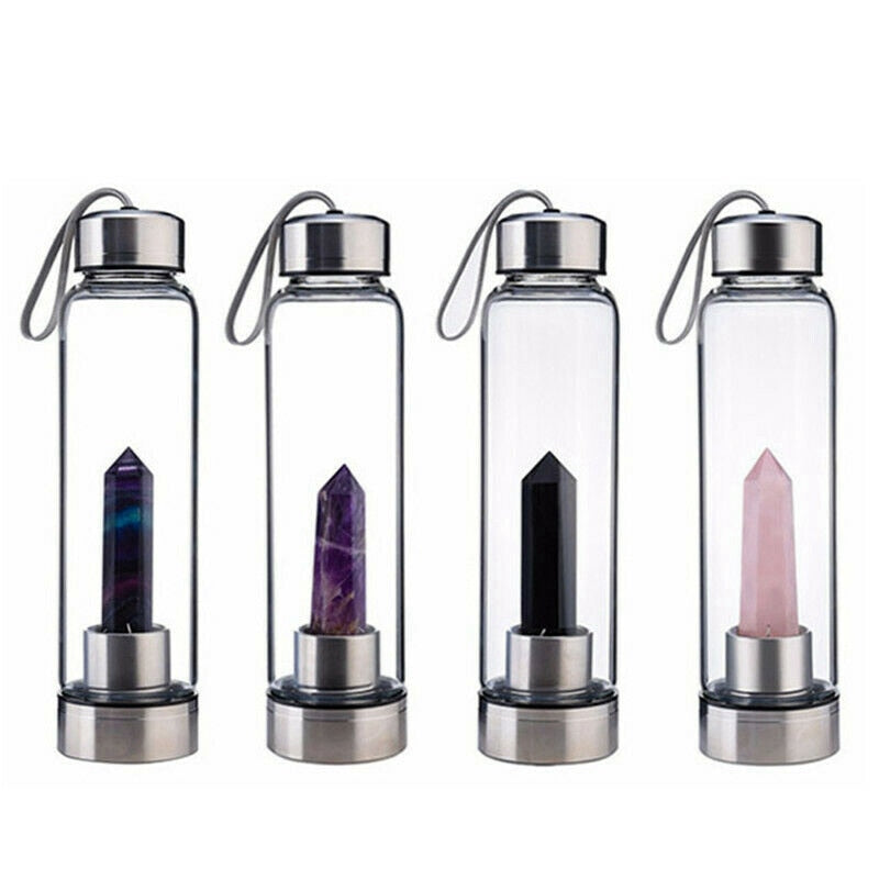 Quartz Healing Energy Stone Glass Drinking Bottles Gift