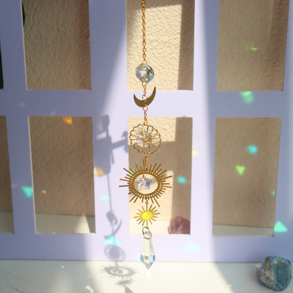 Crystal Windchimes Star,  Moon Pendant,  Hexagon Prisms,  Sun Light Catcher, Wind Chime