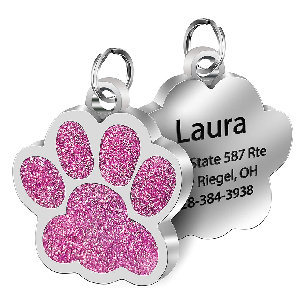 Personalized Dog,  Cat Tags,  Paw Glitter Pendant