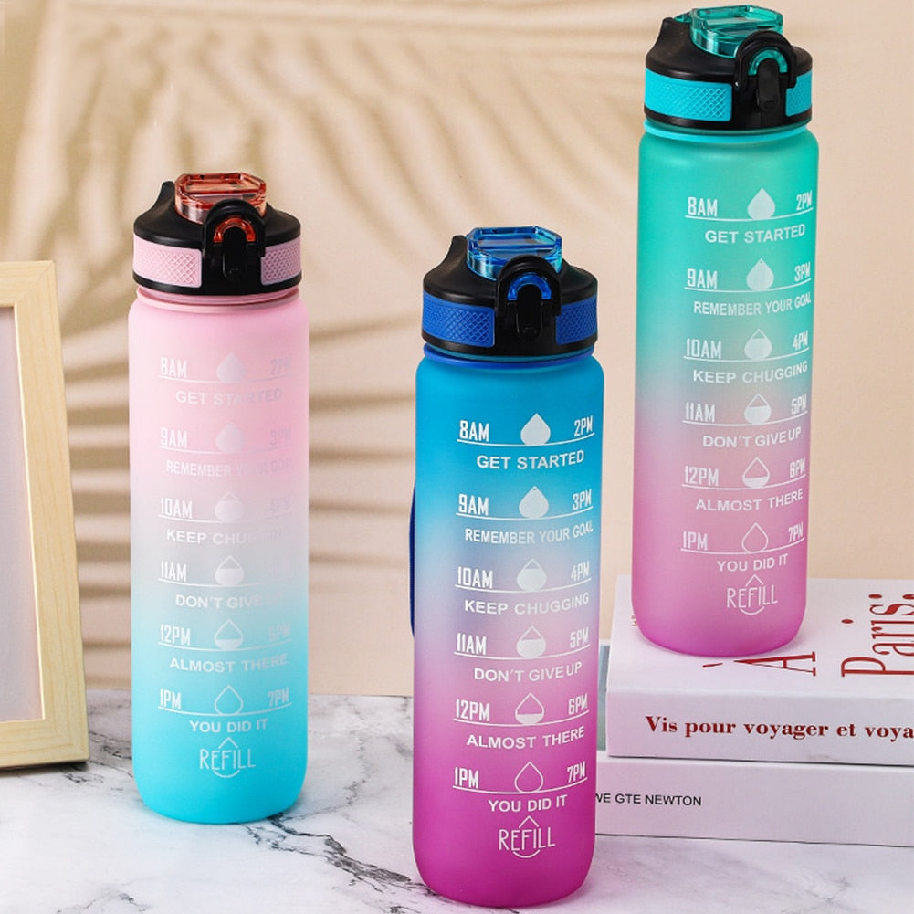 1 Liter Water Bottle Leakproof  Fitness Jugs with Time Marker