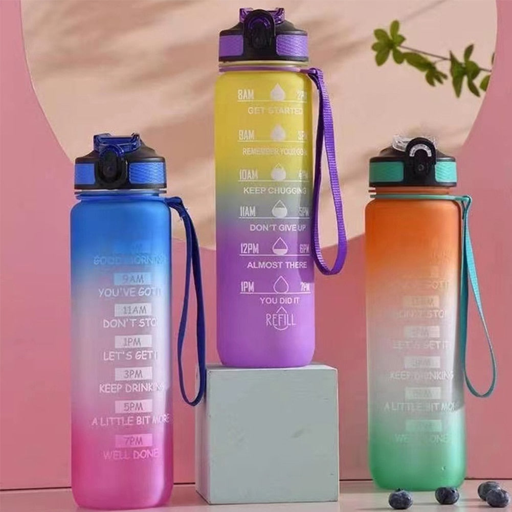 1 Liter Water Bottle Leakproof  Fitness Jugs with Time Marker