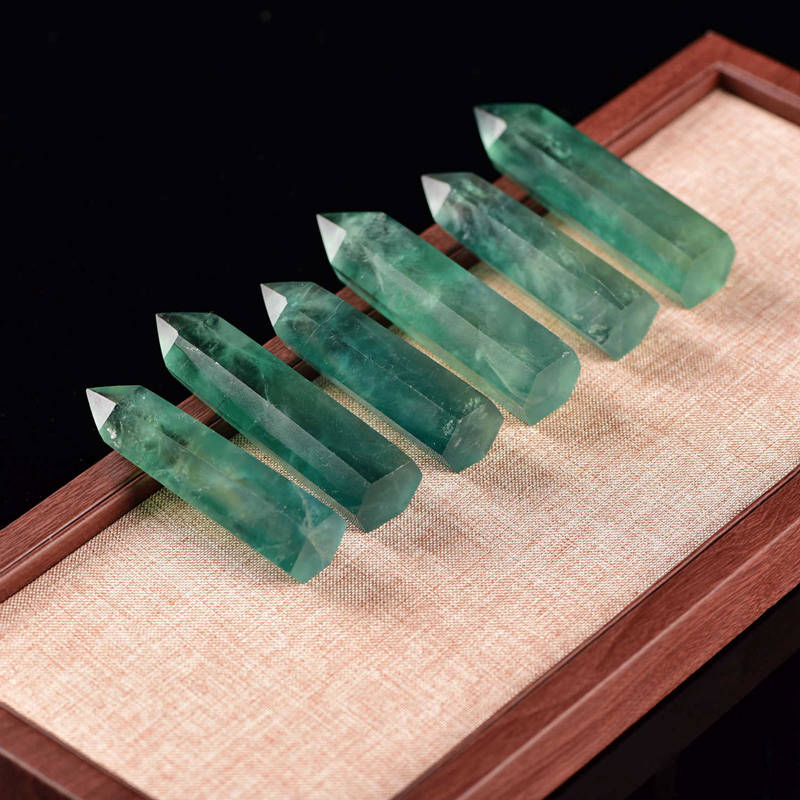 50-80mm Raw Natural Green Fluorite Hexagonal Quartz Crystal Point Obelisk Healing Stone