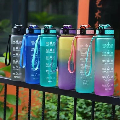 1 Liter Water Bottle Leakproof  Fitness Jugs with Time Marker