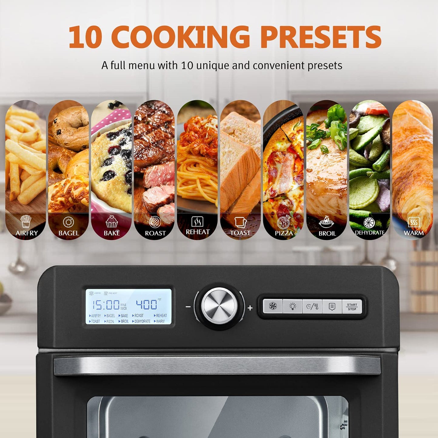 19 Quart Air Fryer Toaster Oven, Convection Roaster with Rotisserie &amp; Dehydrator, 10-in-1 Countertop Oven