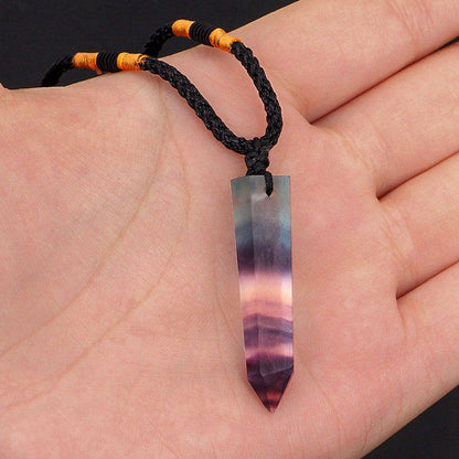 Natural Fluorite Quartz Crystal Point Wand Pendant Chakra Stone Necklace