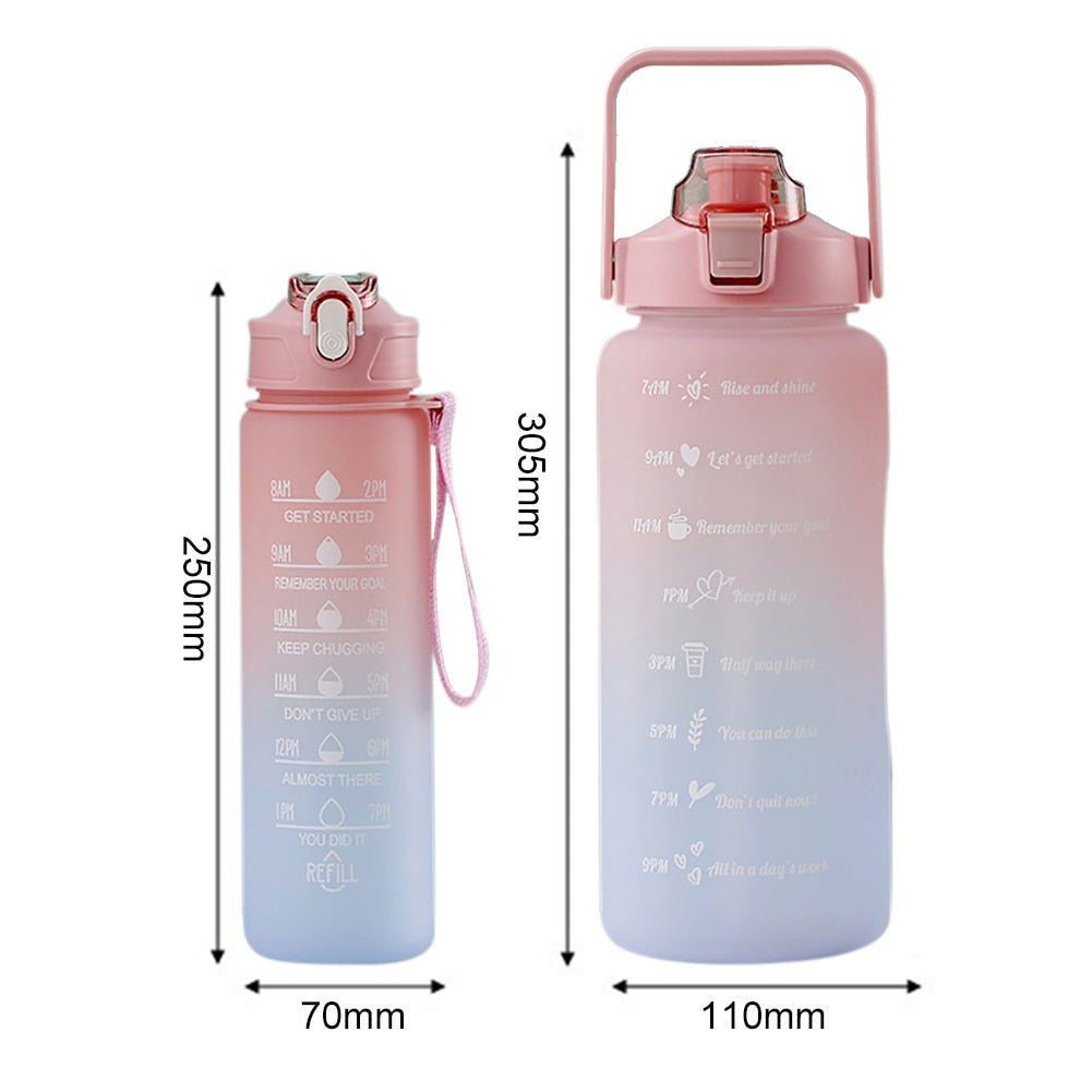 1-3PCS/Set 2L Water Bottle with Straw,  Frosted, Time Scale ReminderBottles