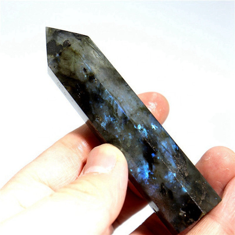 70-80mm Natural Labradorite Column Quartz Point Stone