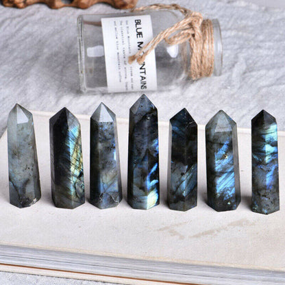 70-80mm Natural Labradorite Column Quartz Point Stone