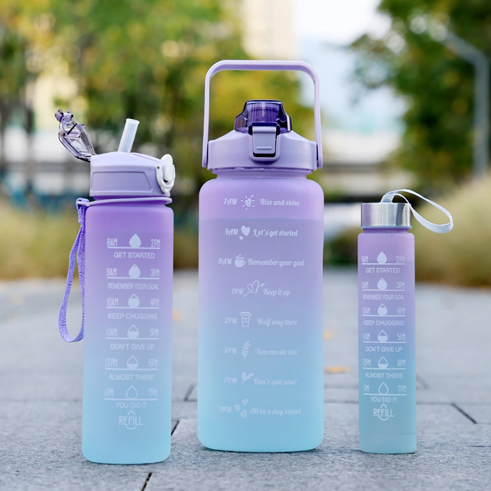 1-3PCS/Set 2L Water Bottle with Straw,  Frosted, Time Scale ReminderBottles