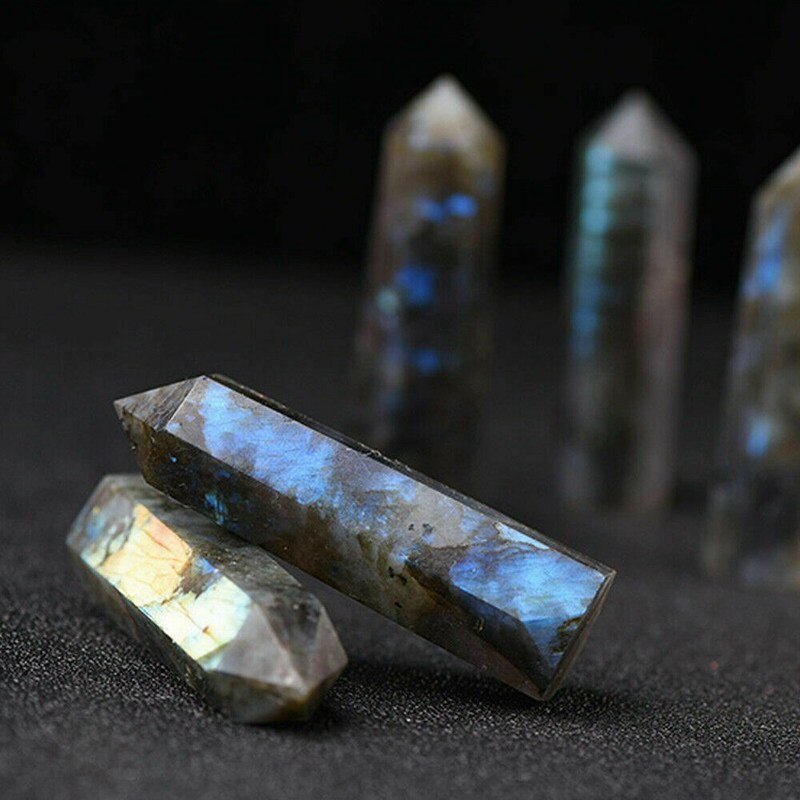 70-80mm Natural Labradorite Column Quartz Point Stone