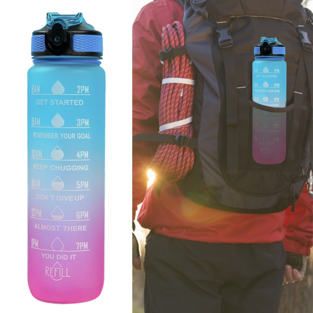 1 Liter Water Bottle Leakproof  Fitness Jugs with Time Marker