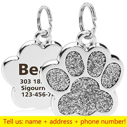 Personalized Dog,  Cat Tags,  Paw Glitter Pendant