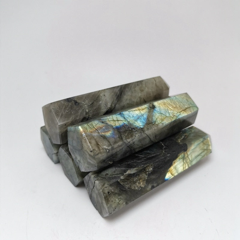 70-80mm Natural Labradorite Column Quartz Point Stone