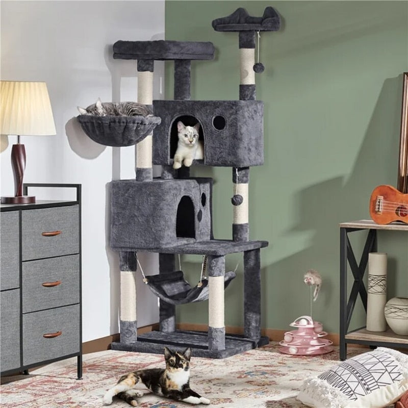 Modern Cat Tree | Fantasy Cat Tower | Large Cat Cave with Condo Hammock