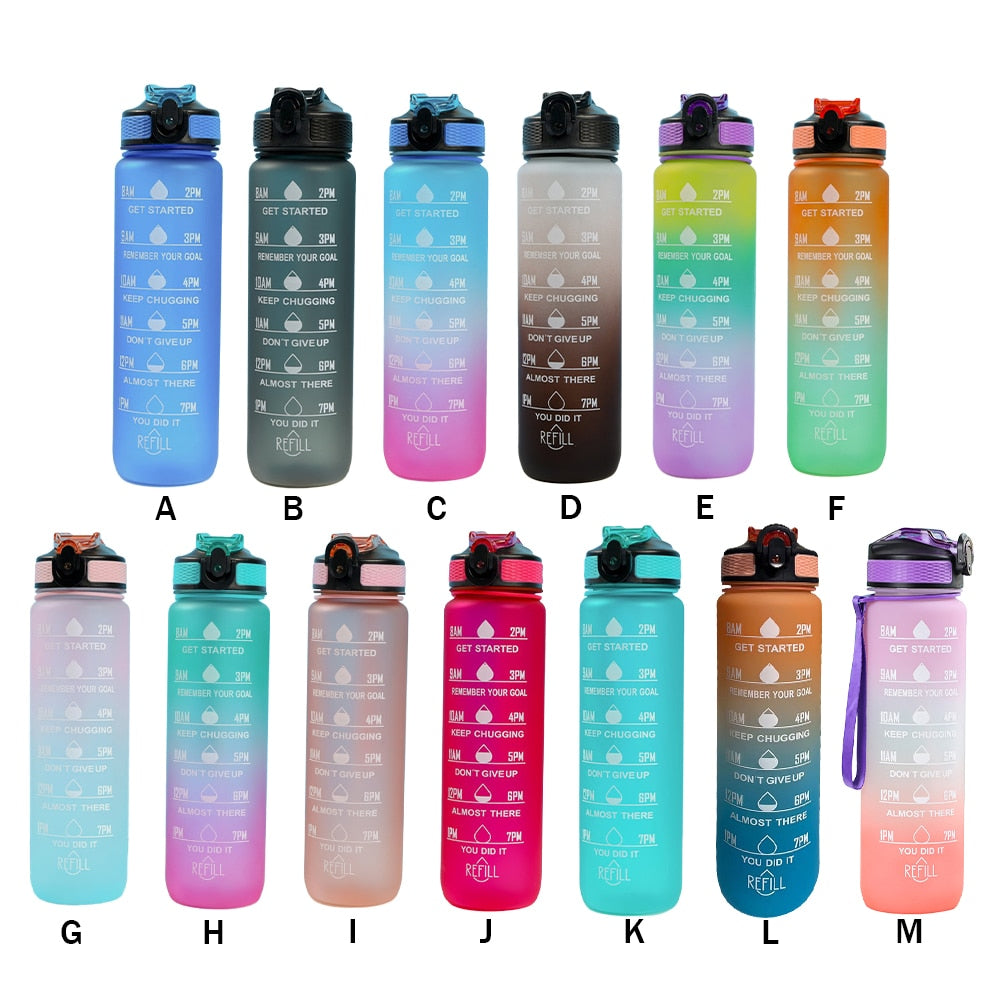 1 Liter Water Bottle Leakproof  Fitness Jugs with Time Marker