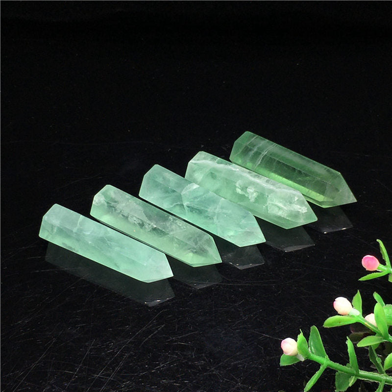 50-80mm Raw Natural Green Fluorite Hexagonal Quartz Crystal Point Obelisk Healing Stone