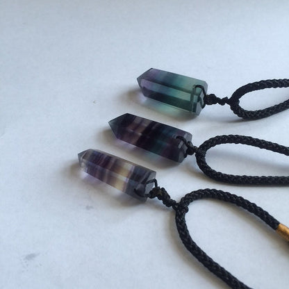 Natural Fluorite Quartz Crystal Point Wand Pendant Chakra Stone Necklace