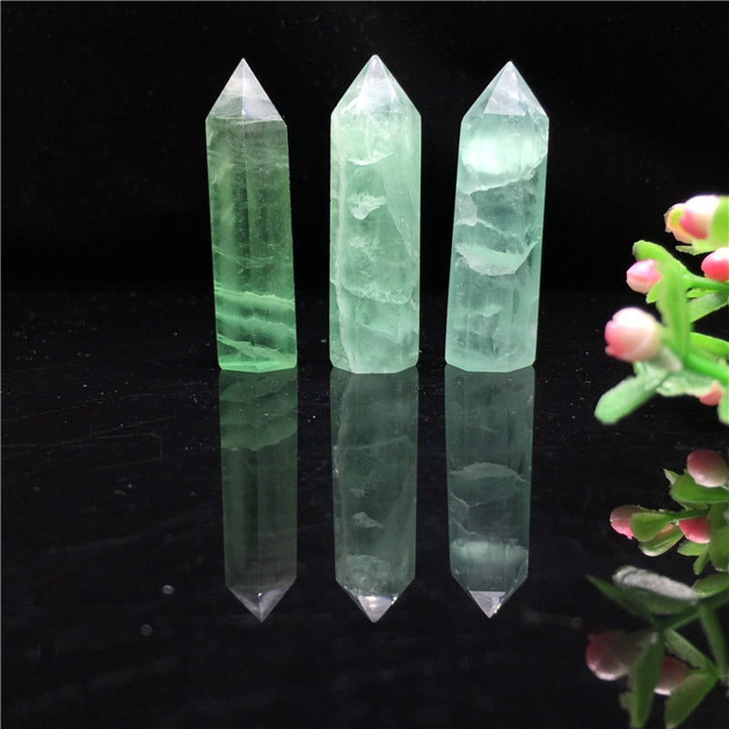 50-80mm Raw Natural Green Fluorite Hexagonal Quartz Crystal Point Obelisk Healing Stone