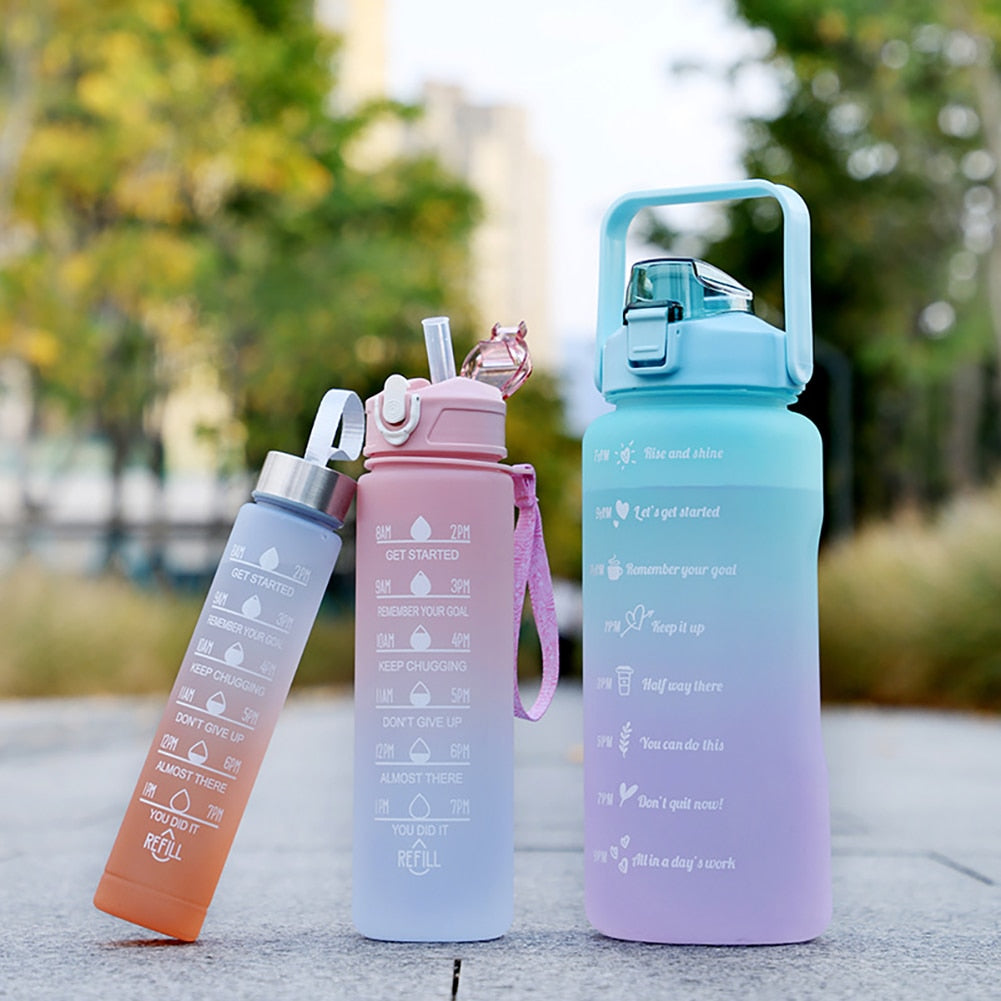 1-3PCS/Set 2L Water Bottle with Straw,  Frosted, Time Scale ReminderBottles