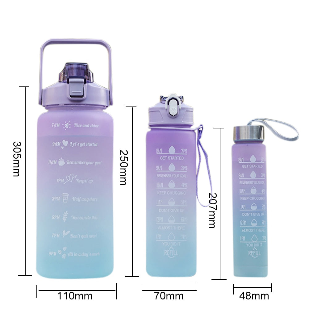 1-3PCS/Set 2L Water Bottle with Straw,  Frosted, Time Scale ReminderBottles