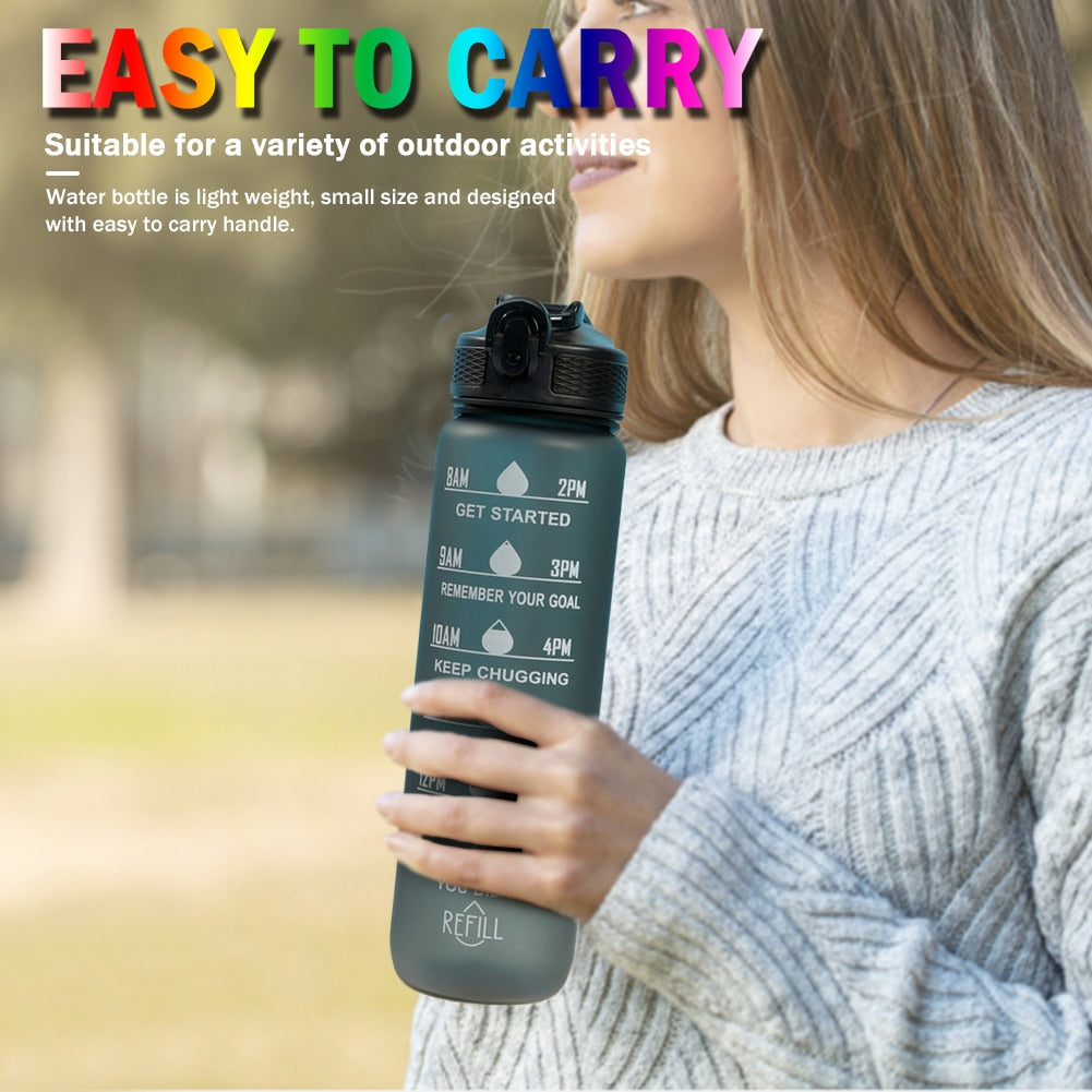 1 Liter Water Bottle Leakproof  Fitness Jugs with Time Marker