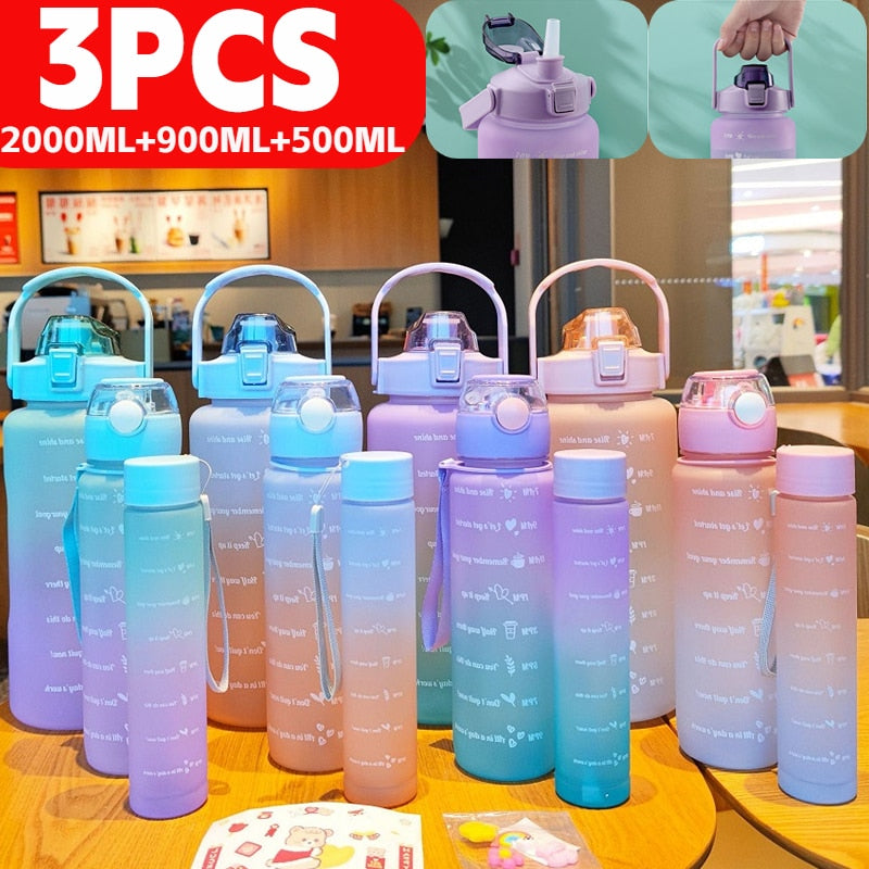 1-3PCS/Set 2L Water Bottle with Straw,  Frosted, Time Scale ReminderBottles