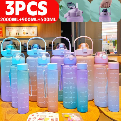 1-3PCS/Set 2L Water Bottle with Straw,  Frosted, Time Scale ReminderBottles