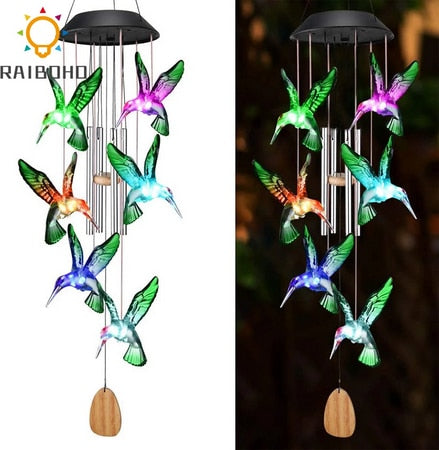 Color-changing solar wind chime LED crystal ball hummingbird light waterproof outdoor wind chime outdoor garden decoration