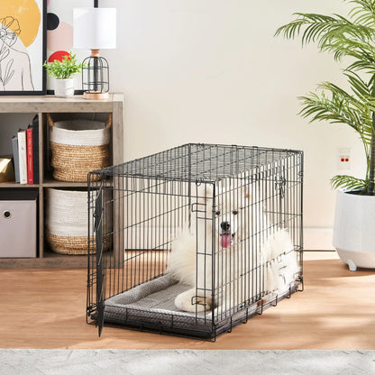 Double-Door Folding Metal Wire Dog Crate with Divider, Large