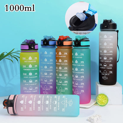 1 Liter Water Bottle Leakproof  Fitness Jugs with Time Marker