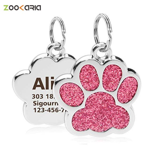 Personalized Dog,  Cat Tags,  Paw Glitter Pendant