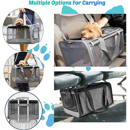 Portable Cat Carrier, Pet Travel Carrier Bag Collapsible  up to 20LB with a Bowl, TSA Airline Approved