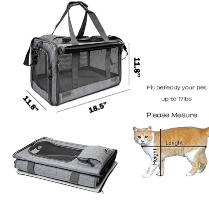 Portable Cat Carrier, Pet Travel Carrier Bag Collapsible  up to 20LB with a Bowl, TSA Airline Approved