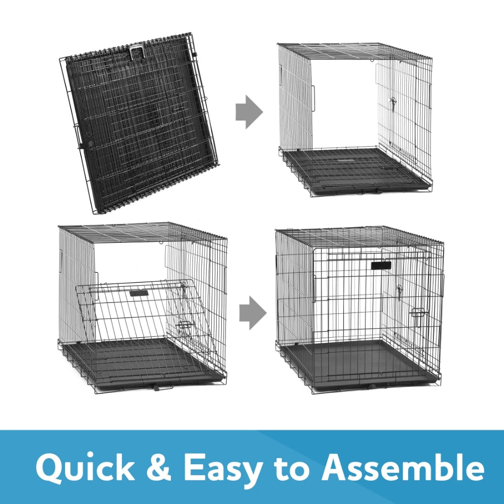 Double-Door Folding Metal Wire Dog Crate with Divider, Large