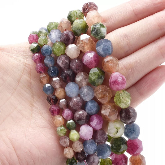 Faceted Tourmaline Beads Natural Stone for Jewelry Making DIY Charm Bracelet Necklace Accessories 6/8/10mm