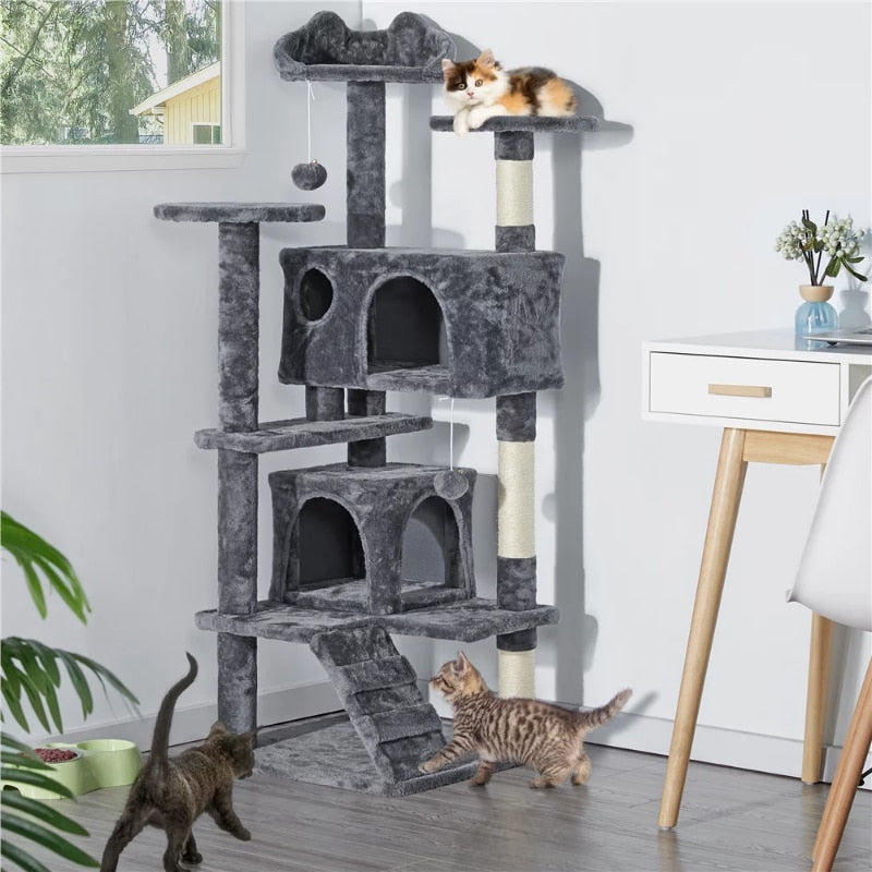 54.5“ Double Condo/  Cat Tree with Scratching Post