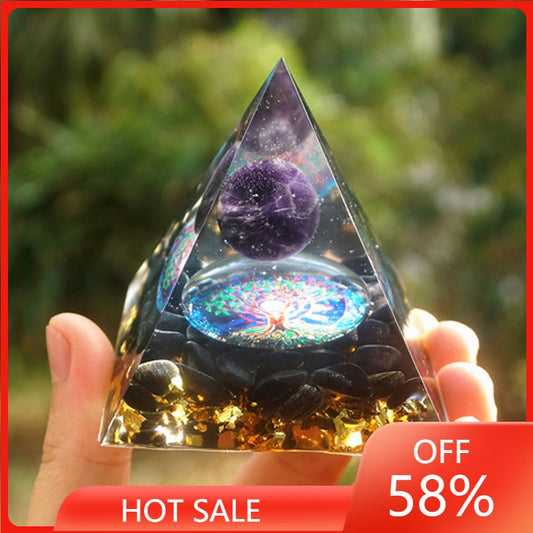 Energy Generator Orgone Pyramid.   Amethyst, Peridot Healing Crystal Pyramid