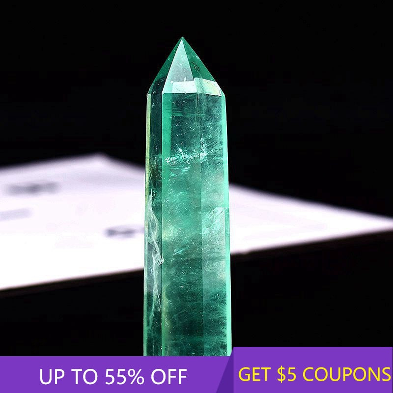 50-80mm Raw Natural Green Fluorite Hexagonal Quartz Crystal Point Obelisk Healing Stone