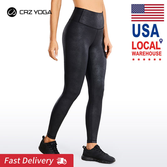 High Waisted Faux Leather Legging, Lightweight Workout Tights -28 Inches