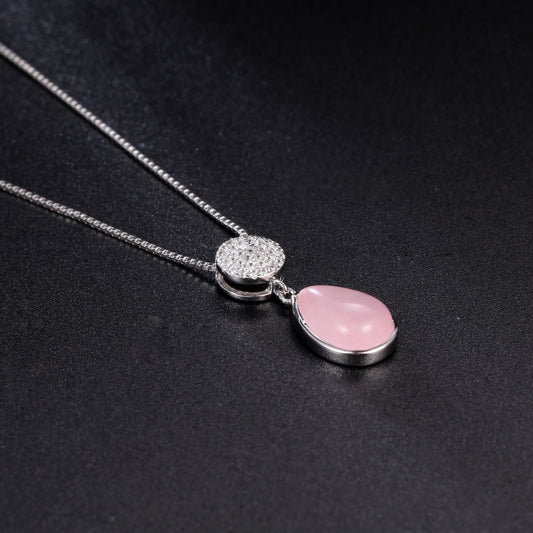 8x12mm Pear Shape Pink chalcedony Necklace in 925 Stering SIlver